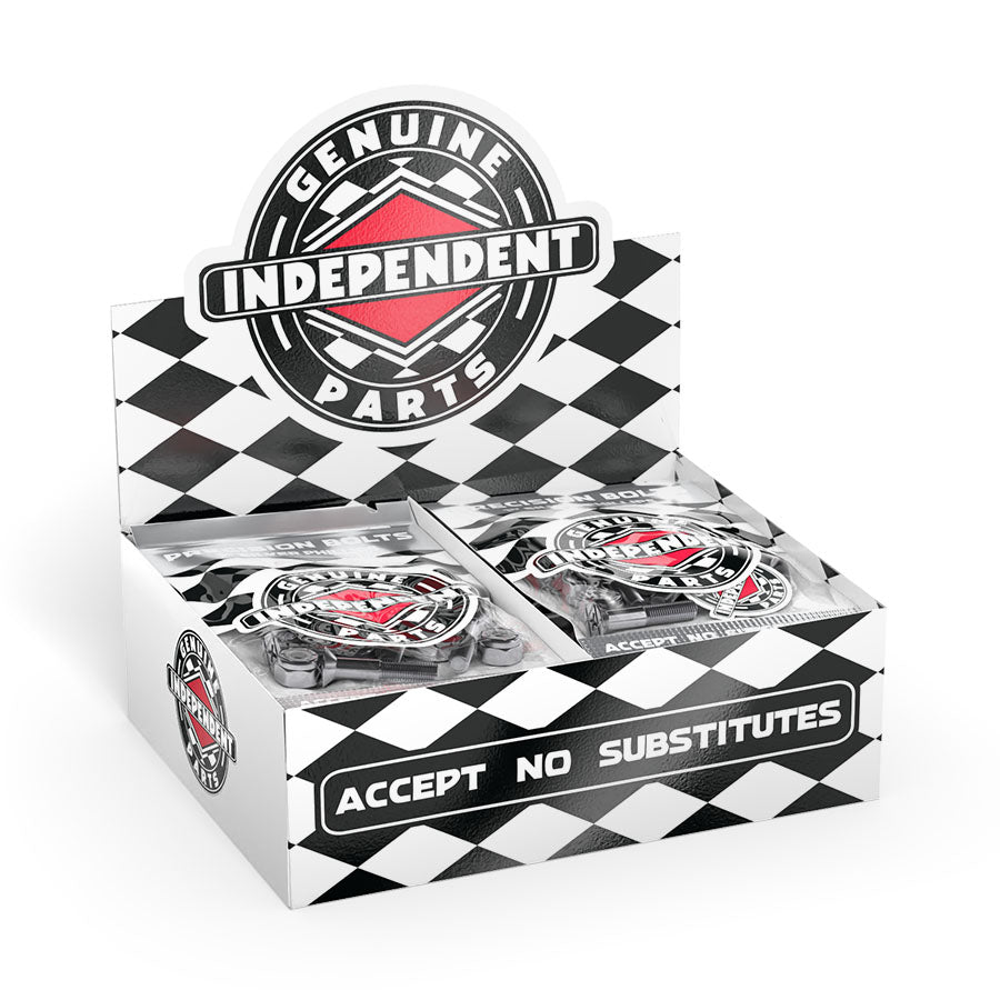 Box of Independent Parts with checkered design and branding on a white background
