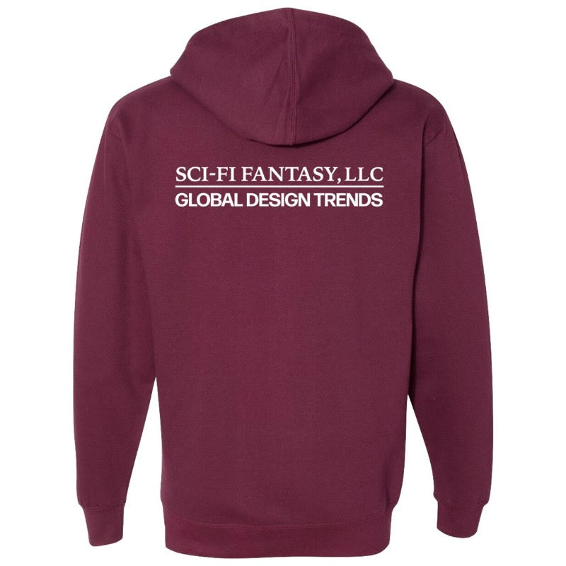 Sci-Fi Fantasy Design Trends Maroon Zip-Up Hoodie - BACK