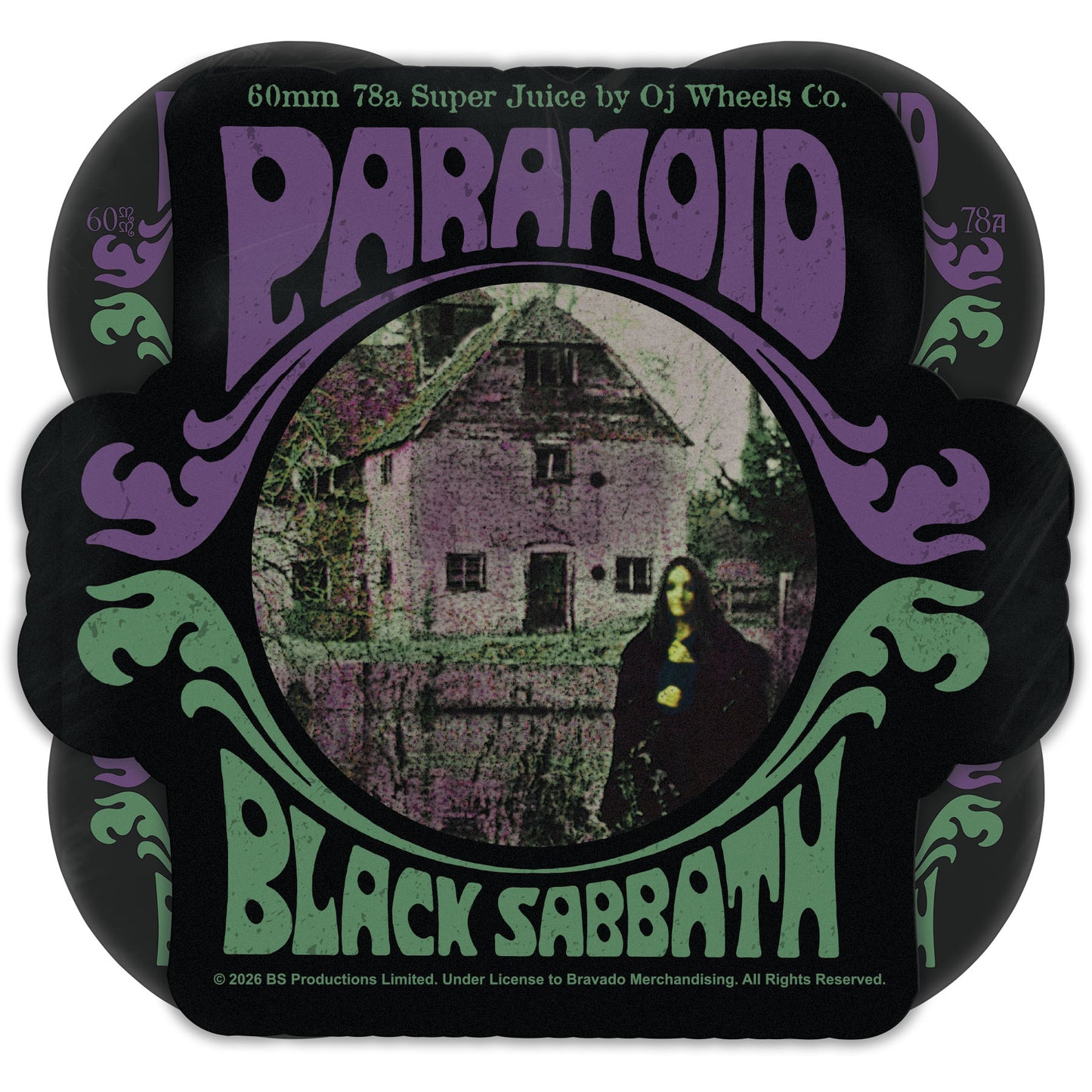 Black Sabbath 'Paramour' vinyl record cover with a house and figure design.