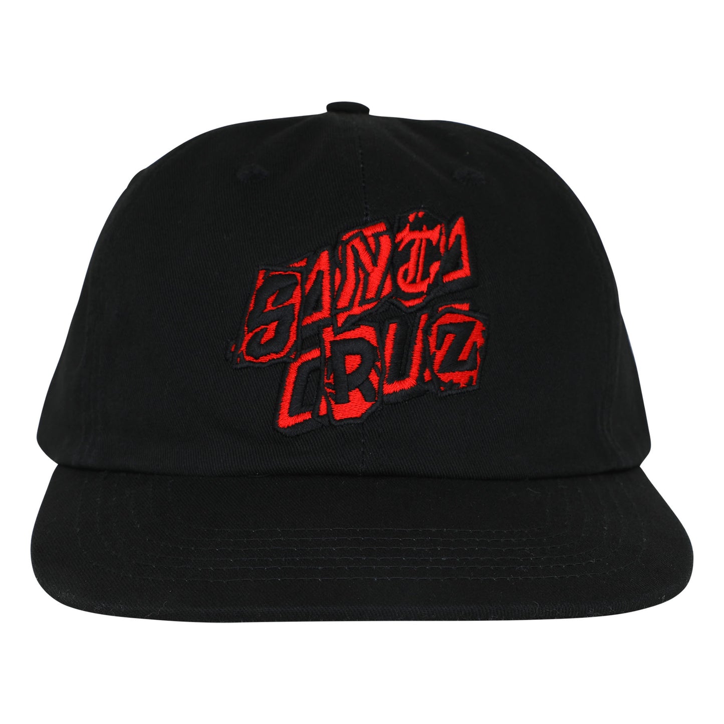 A black Santa Cruz baseball cap with a red embroidered logo on the front, shown against a plain white background.