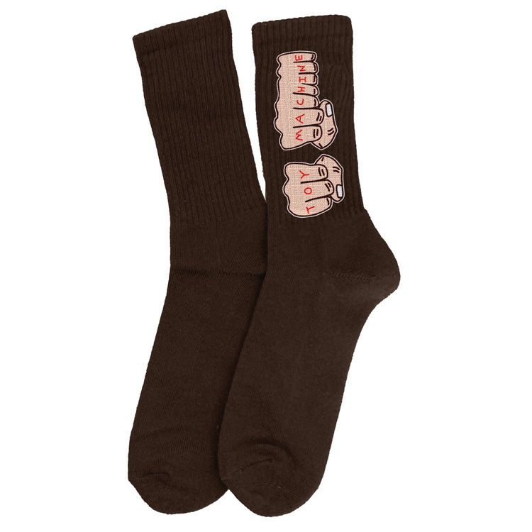 Brown socks with graphic design on a white background