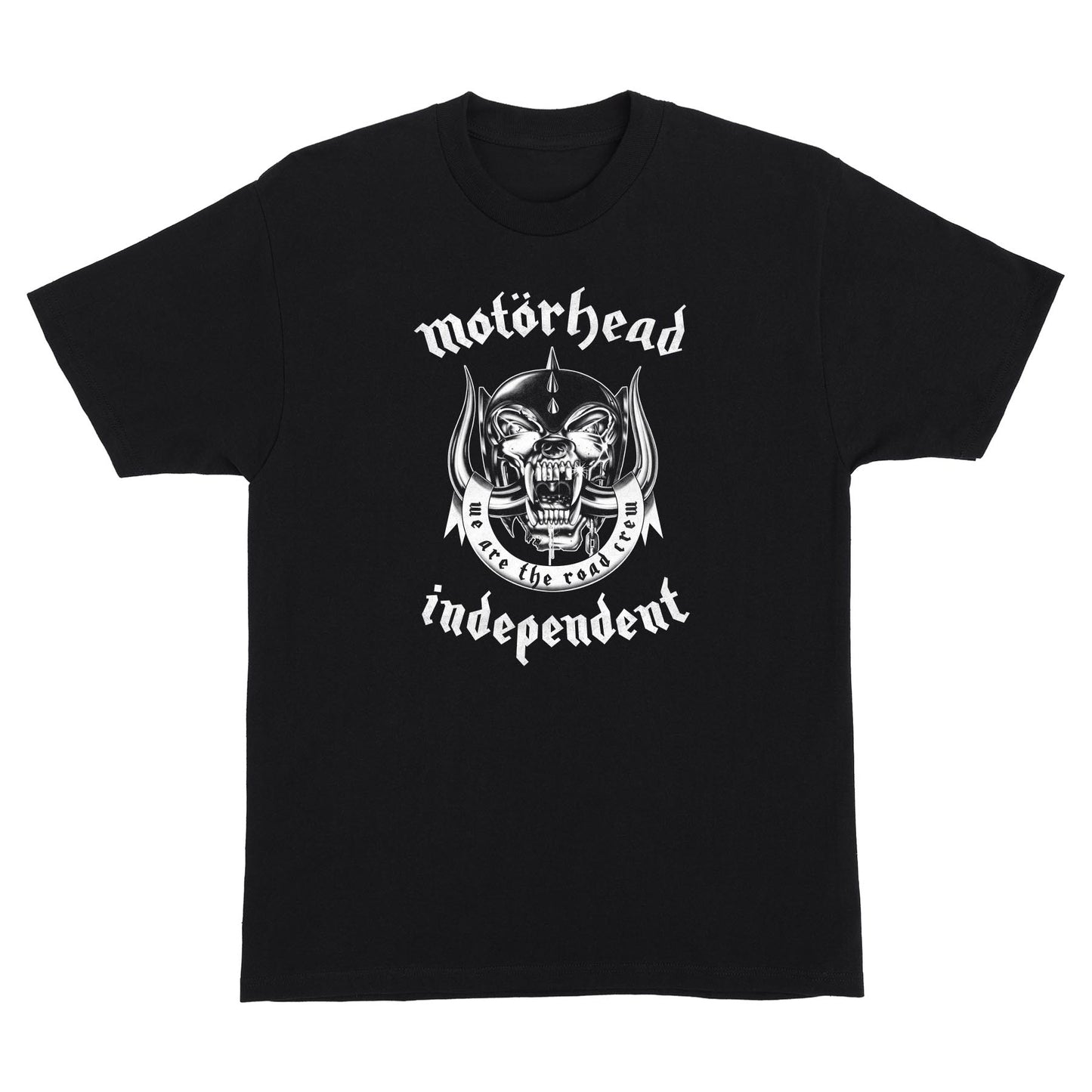 Black t-shirt with Motorhead logo on a white background
