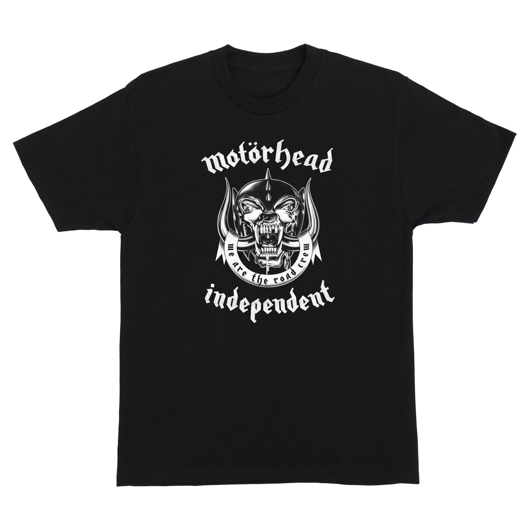 Black t-shirt with Motorhead logo on a white background