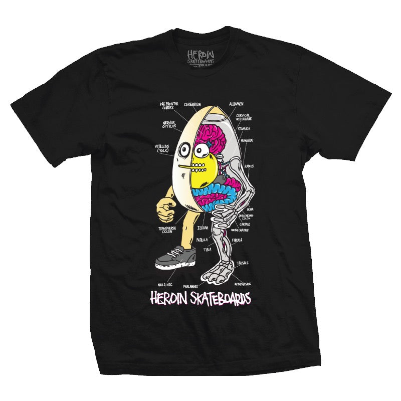 Heroin Skateboards Anatomy of an Egg Black Tee