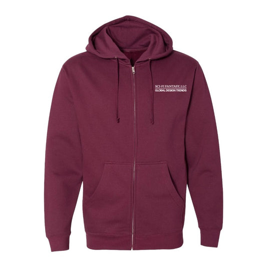 Sci-Fi Fantasy Design Trends Maroon Zip-Up Hoodie - FRONT