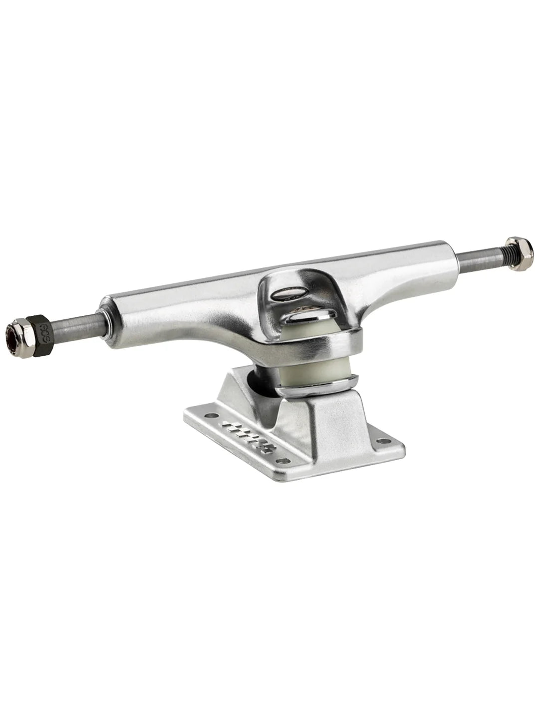 Chrome metal skateboard truck on a white background