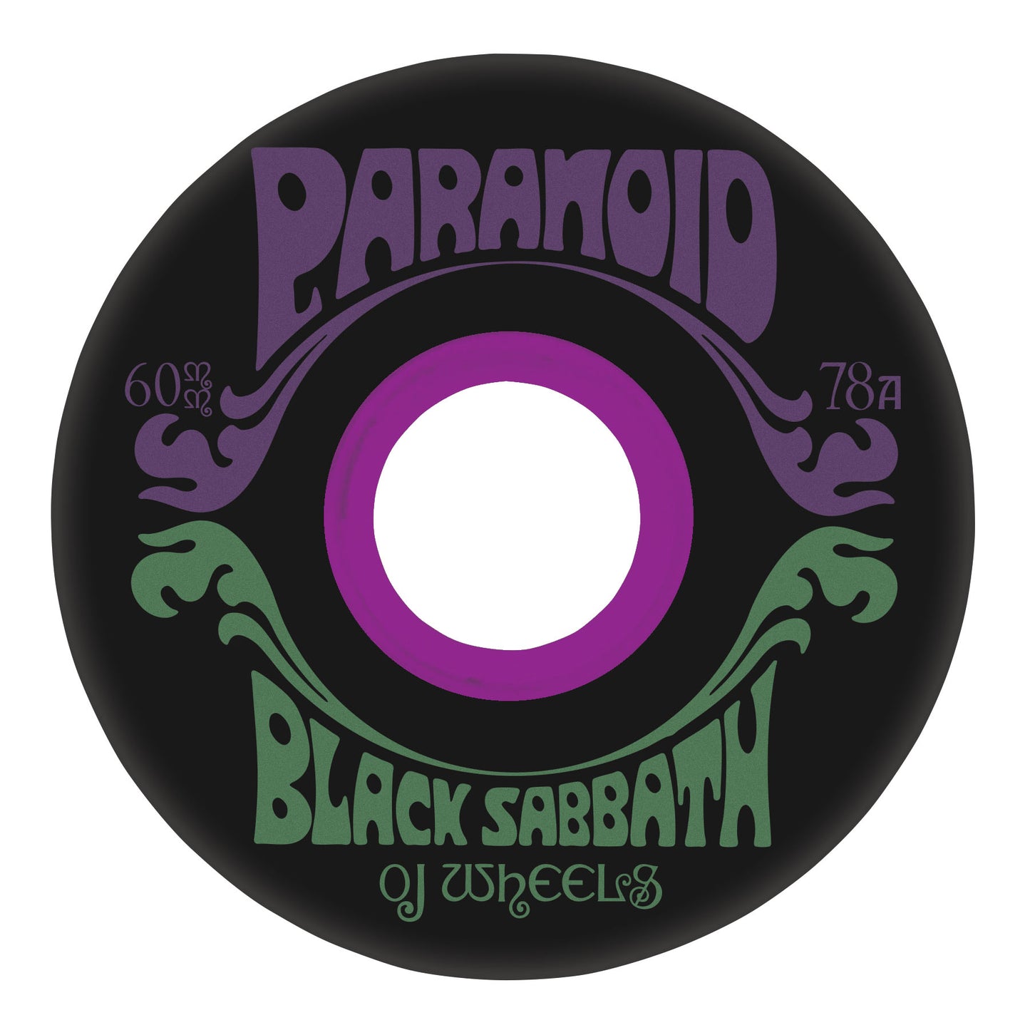 Skateboard wheel with 'Paramoio' and 'Black Sabbath' branding on a white background