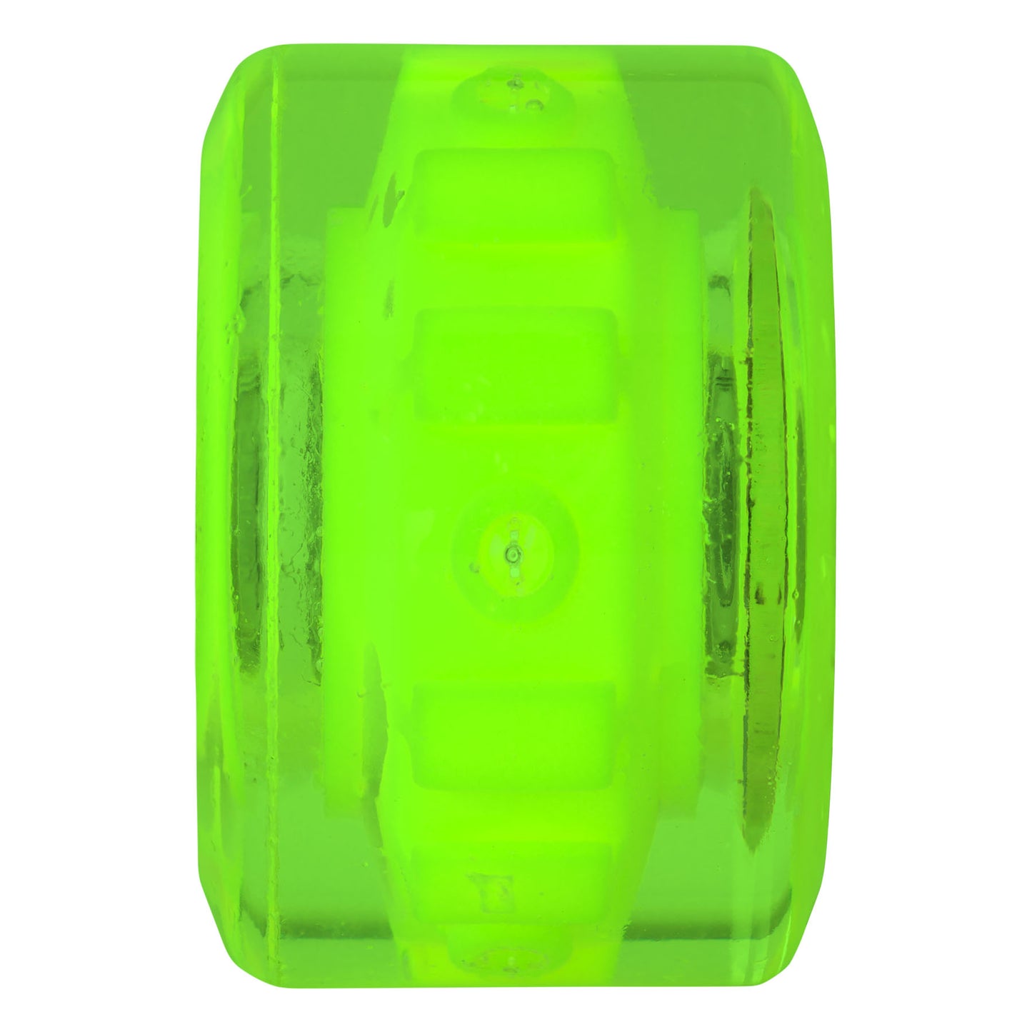 Clear green wheel with visible tread pattern on a white background