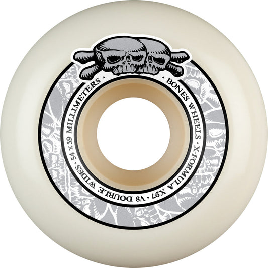 Skateboard wheel with skull and crossbones design on a white background