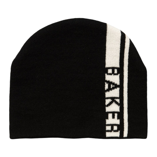 Black beanie with a white stripe and 'BAKERS' branding on a white background