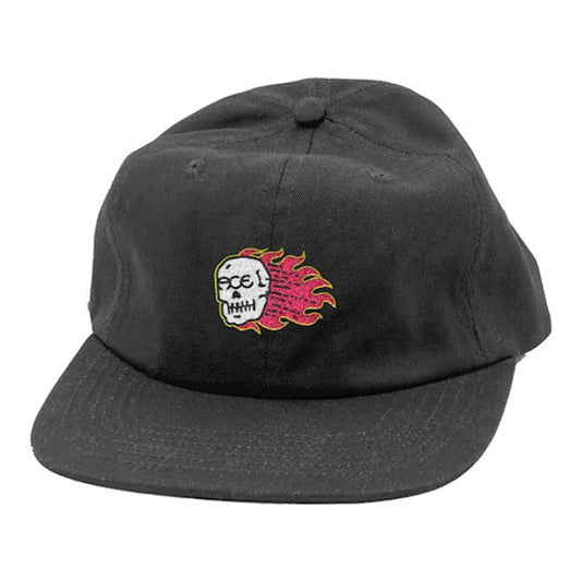 Black cap with a colorful skull design on a white background