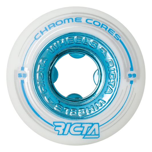 Ricta skateboard wheel with blue text on a white background