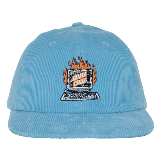Blue cap with a laptop graphic and 'Santa Cruz' branding on a white background