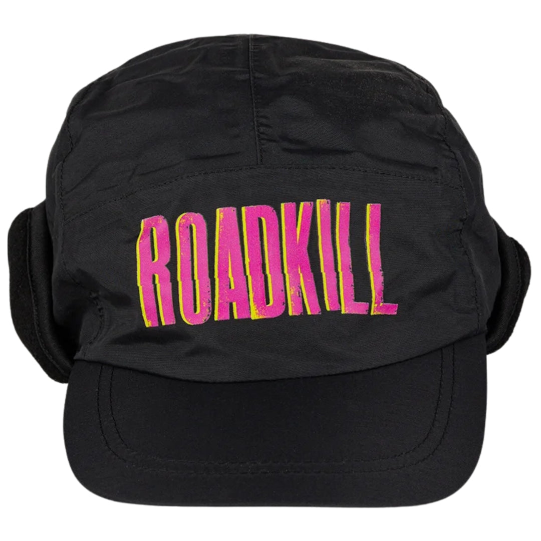 Black cap with 'ROADKILL' in pink and yellow on a white background