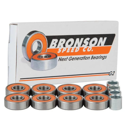 8 bronson g2 bearings and spacers laid out in front of their packaging
