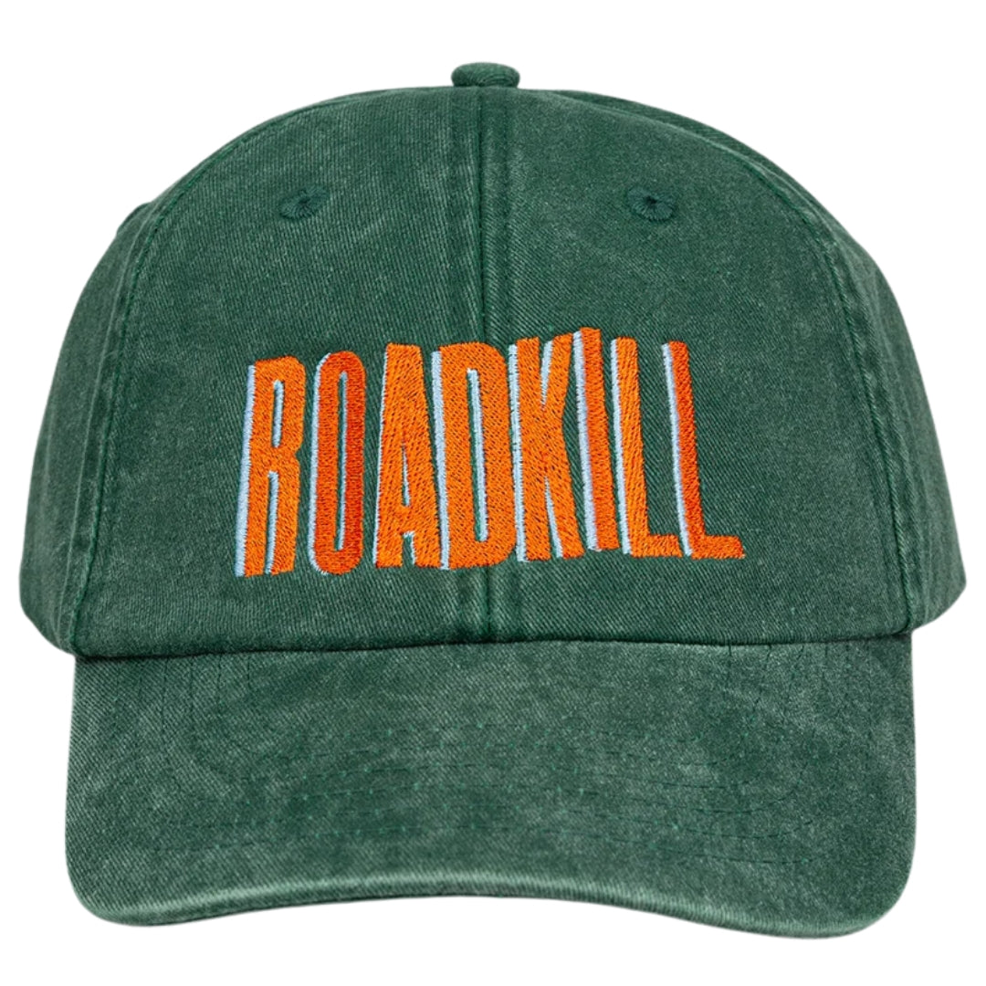 Green cap with 'ROADKILL' in orange on a white background