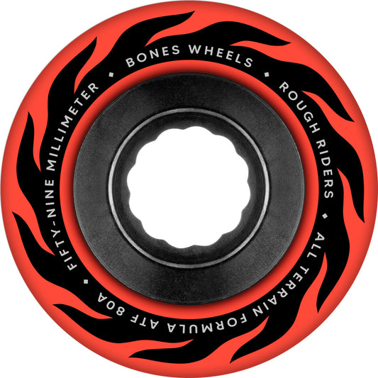 Red and black wheel with 'Bones Wheels' branding on a white background