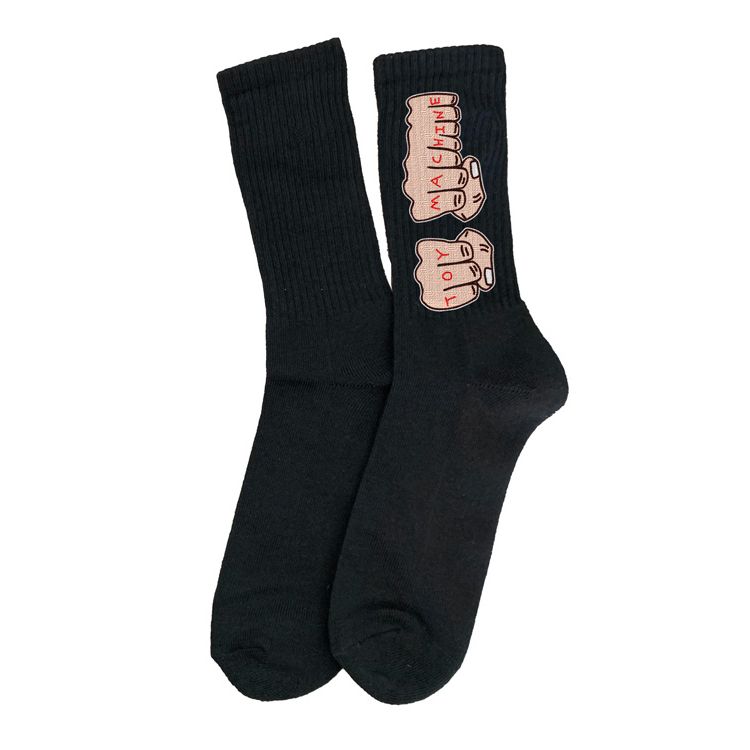 Black socks with graphic design on a white background