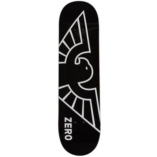 A single skateboard deck with the outline of a bird and text reading "zero"