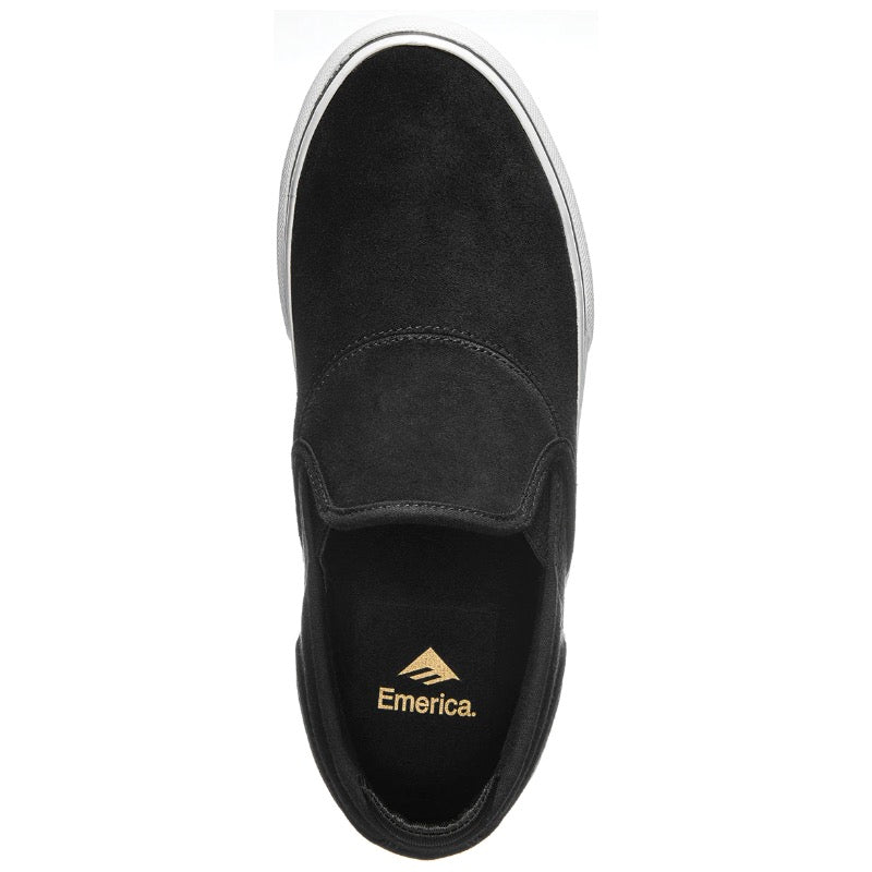 black/gold/white emerica wino g6 slip-on shoes